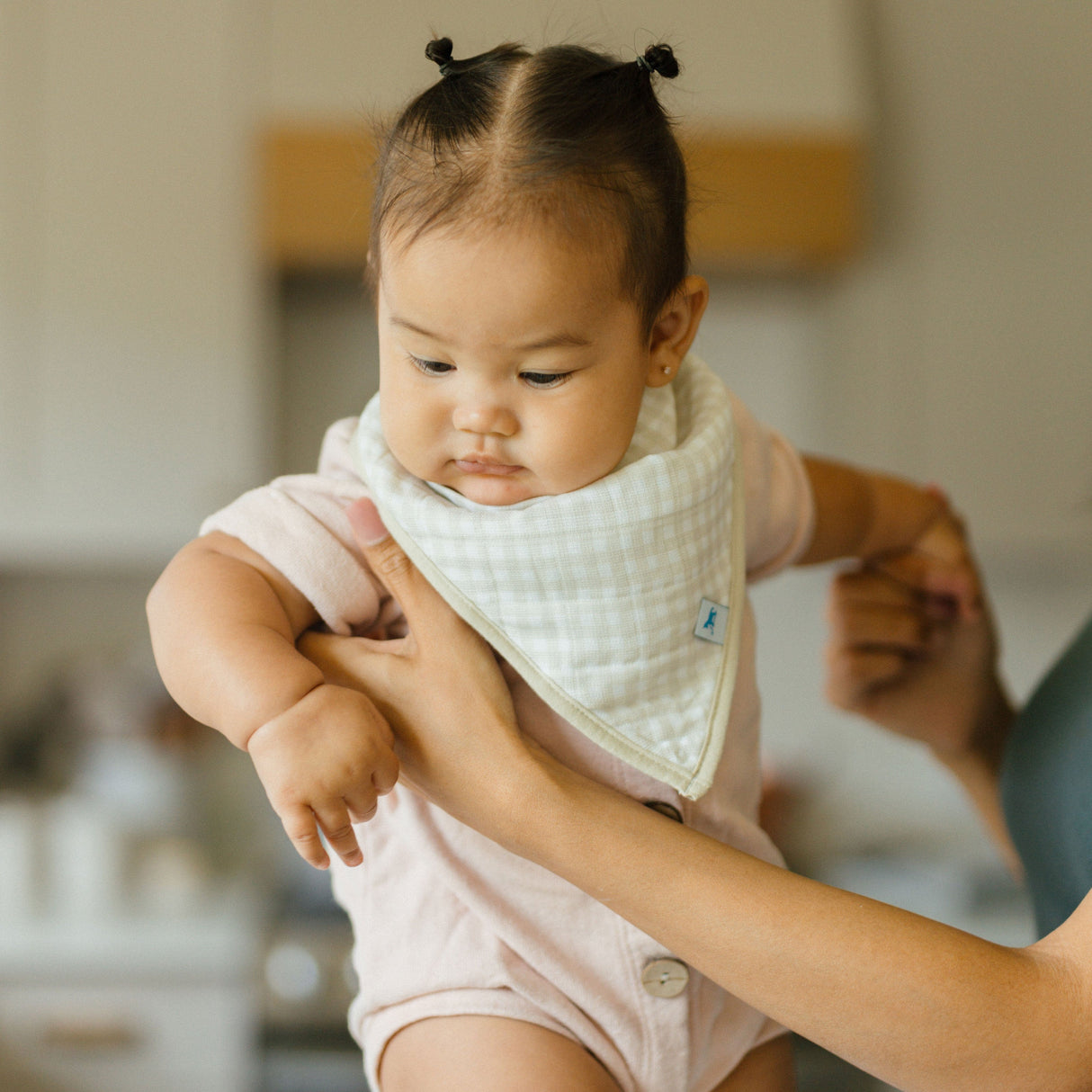 Cotton Muslin + Fleece Bandana Bib 4 Pack - Taupe Cross - HoneyBug 