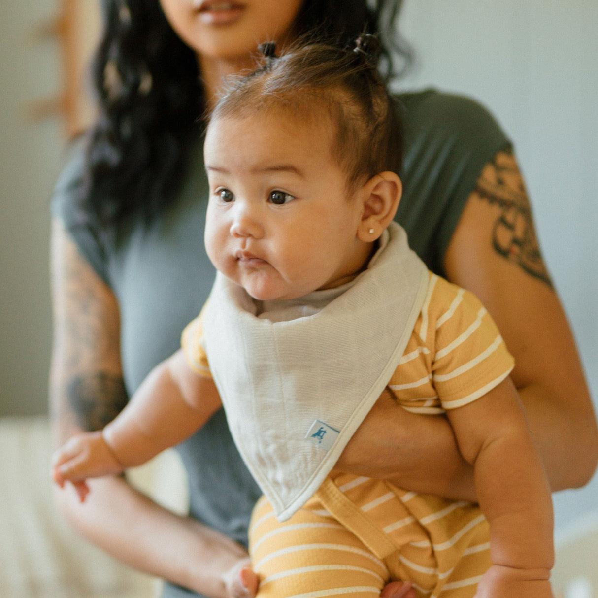 Cotton Muslin + Fleece Bandana Bib 4 Pack - Tropical Leaf - HoneyBug 