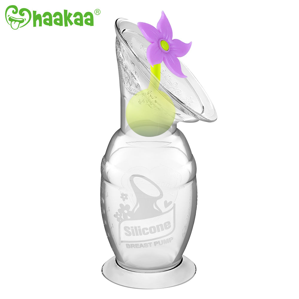 Haakaa Gen 2 Silicone Breast Pump with Suction Base 4 oz and Silicone Flower Stopper Set - HoneyBug 