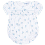 Blue Heart Print Smocked Bubble - HoneyBug 