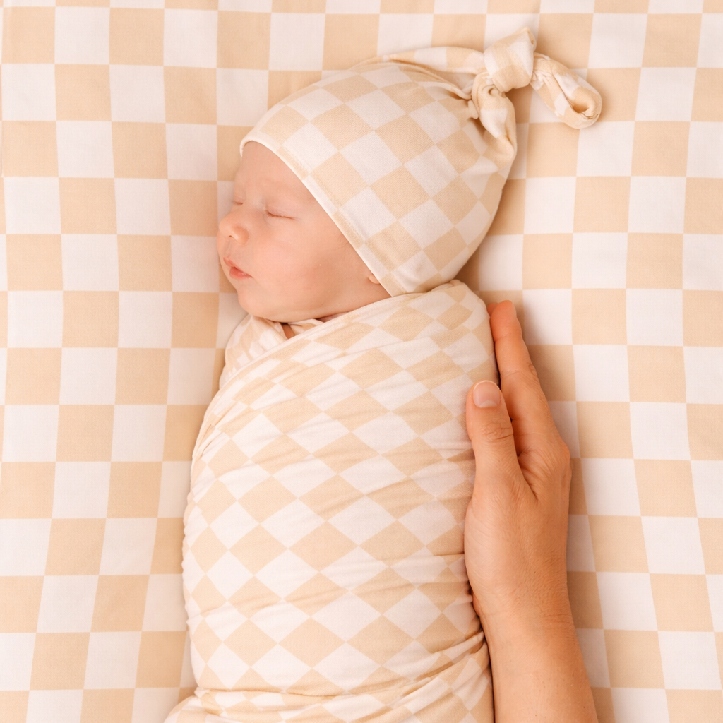 Beige & White Checkered Stretch Swaddle