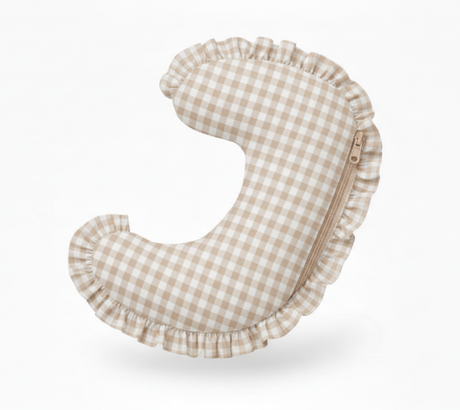 Beige Gingham Ruffle Nursing Pillow Cover
