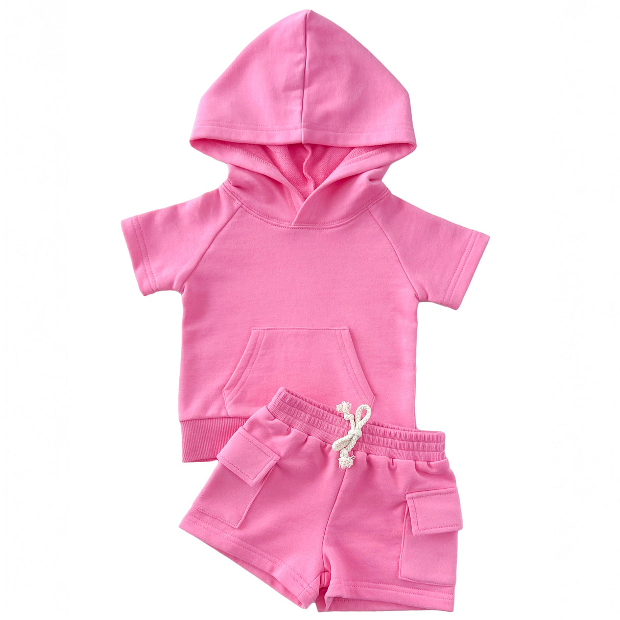 Terry Cargo Shorts Set | Pink - HoneyBug 