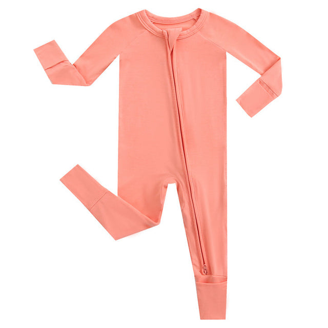 Joyful Coral Zippered Baby Romper - HoneyBug 