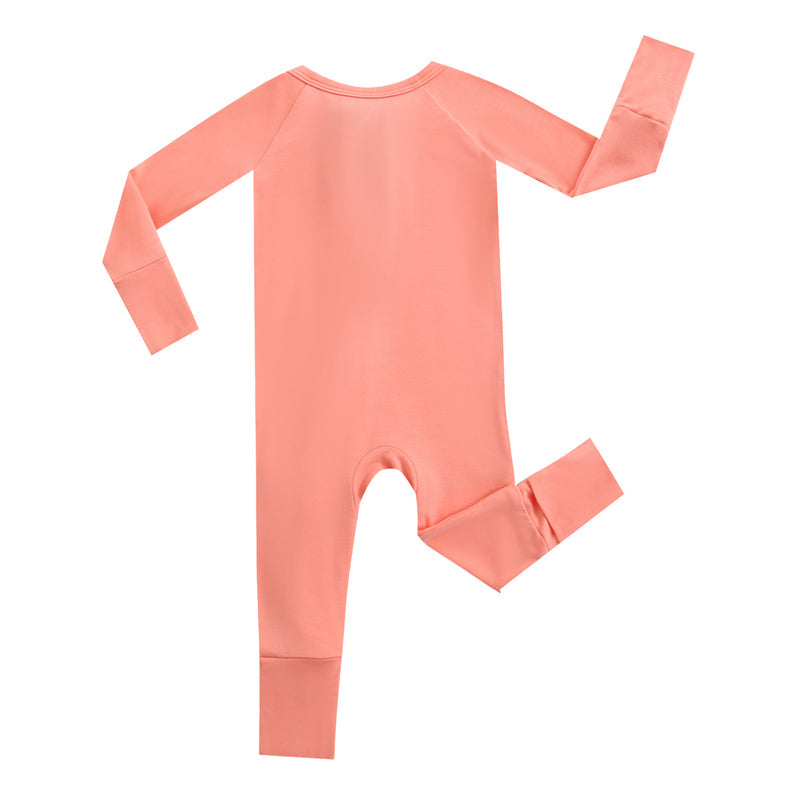 Joyful Coral Zippered Baby Romper - HoneyBug 