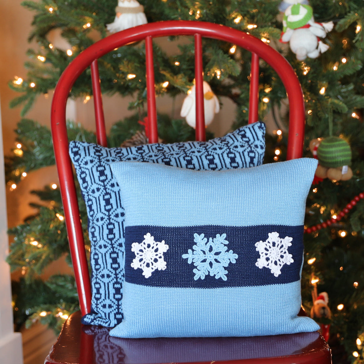 Blue Snowflake Pillow, 12"