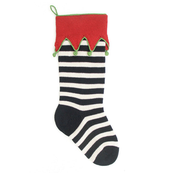 Elf- Cuff Striped Stocking, Black