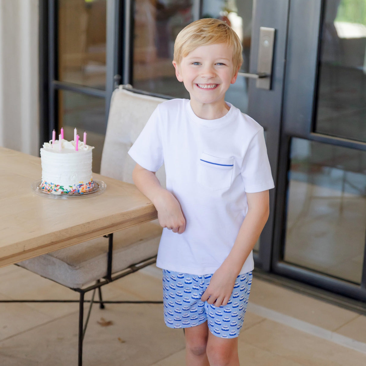 Walker Boys' Short Set - Birthday Cake Blue - HoneyBug 