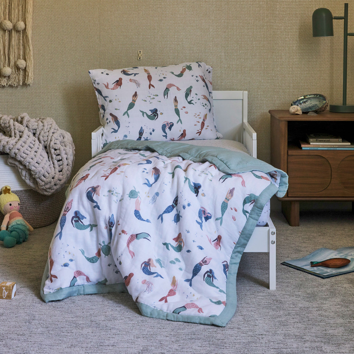 Cotton Muslin Toddler Comforter - Mermaid Party - HoneyBug 