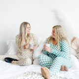 WOMEN'S PAJAMA SET- Sage Check Ribbed - HoneyBug 