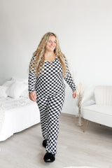 WOMEN'S PAJAMA SET- B+W Check Ribbed - HoneyBug 