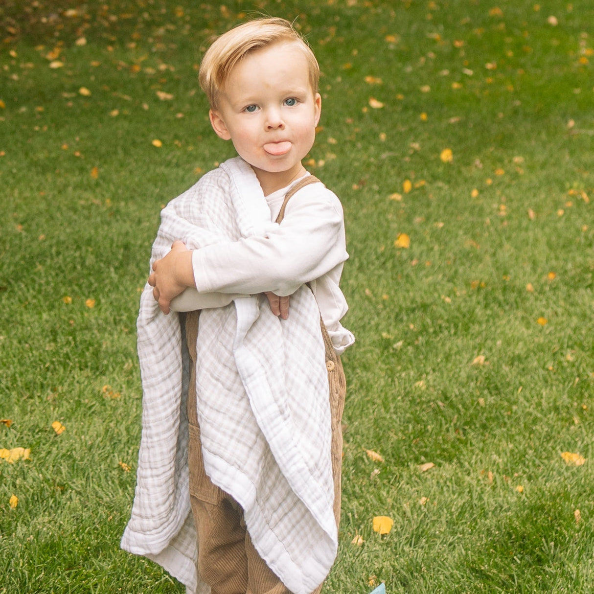 Cotton Muslin Baby Quilt - Tan Gingham - HoneyBug 