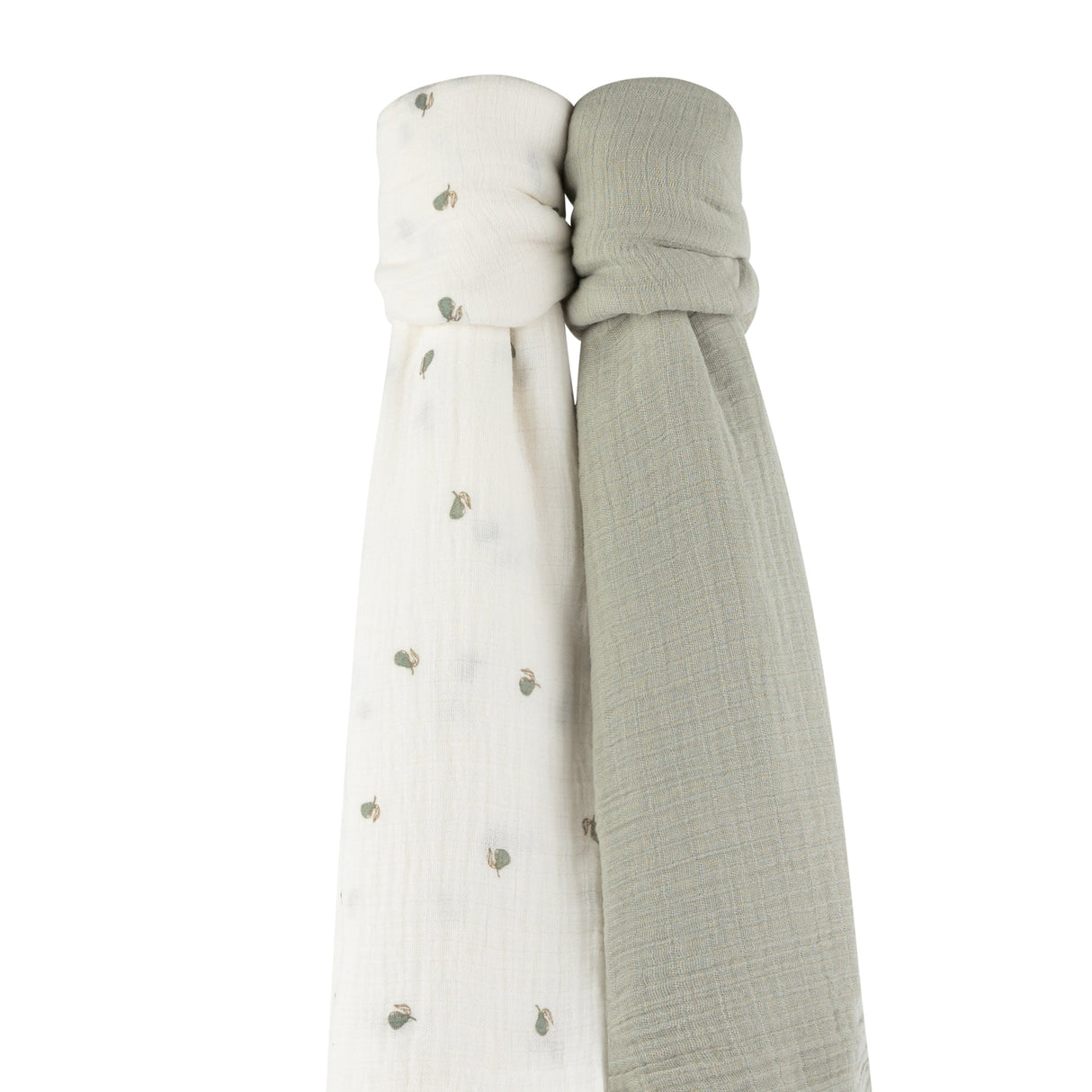 2 Pack Cotton Muslin Swaddle Blanket - Sage Pear & Solid Sage - HoneyBug 