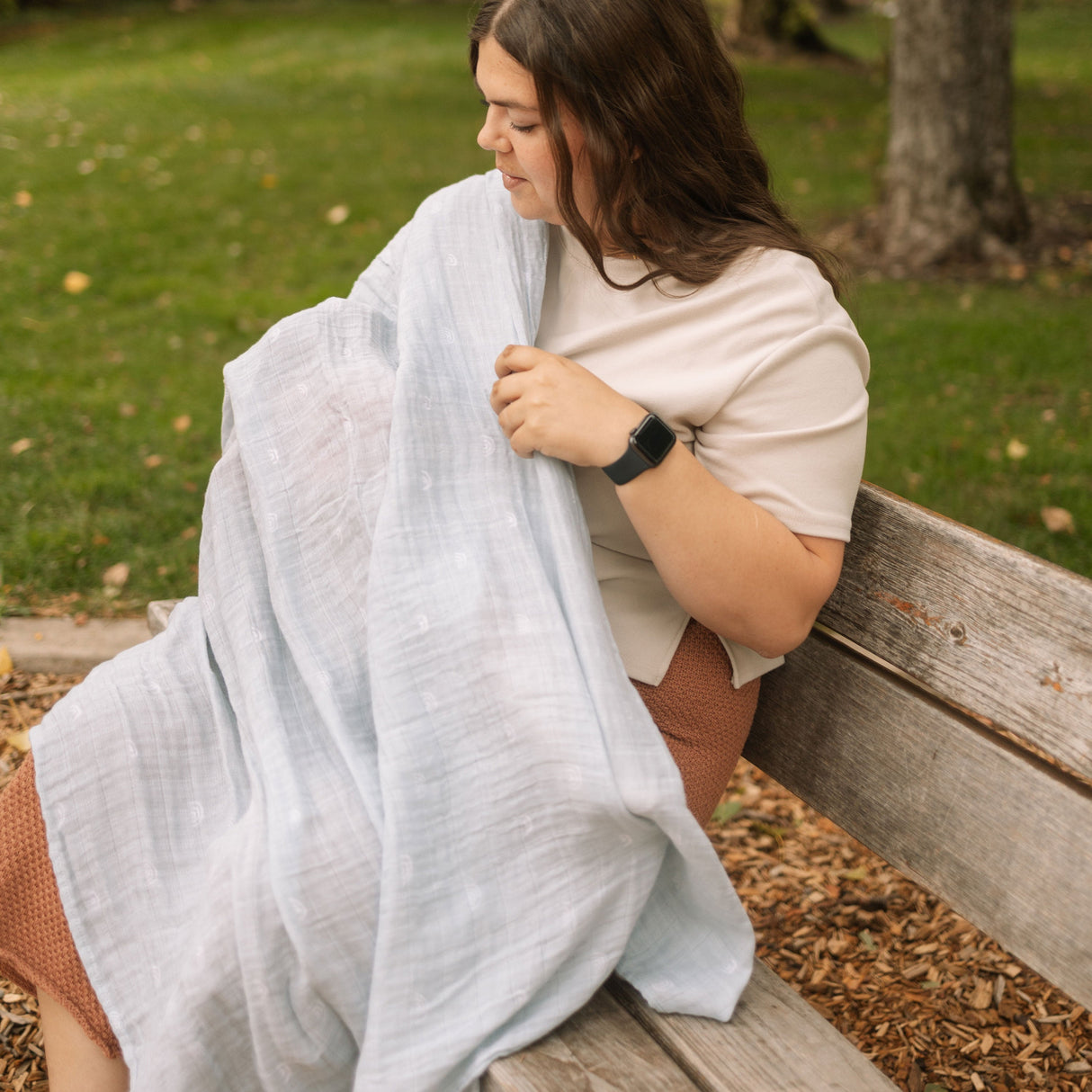 Cotton Muslin Swaddle Blanket - Blue Rainbow - HoneyBug 