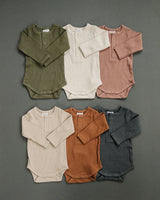 Dusty Rose Organic Snap Long Sleeve Ribbed Bodysuit - HoneyBug 