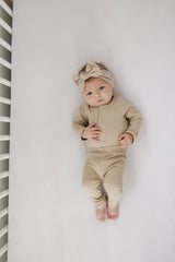 Oatmeal Organic Snap Long Sleeve Ribbed Bodysuit - HoneyBug 