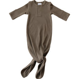 Cocoa Organic Cotton Ribbed Knot Gown - HoneyBug 