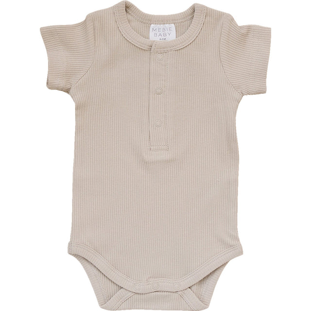 Oatmeal Organic Cotton Ribbed Snap Bodysuit - HoneyBug 