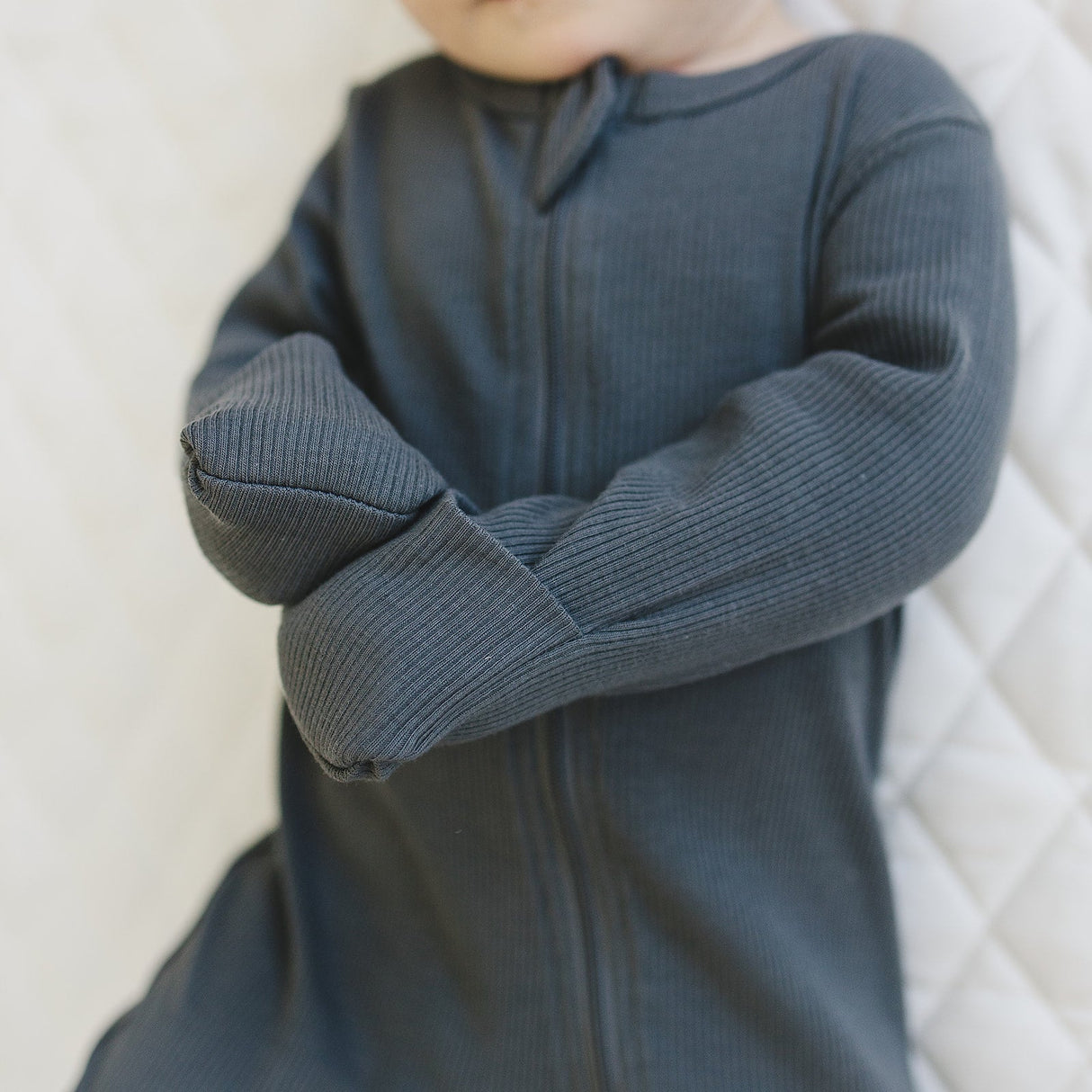 Charcoal Organic Cotton Ribbed Zipper - HoneyBug 
