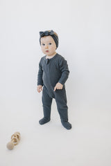 Charcoal Organic Cotton Ribbed Zipper - HoneyBug 