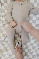 Oatmeal Organic Cotton Ribbed Zipper - HoneyBug 