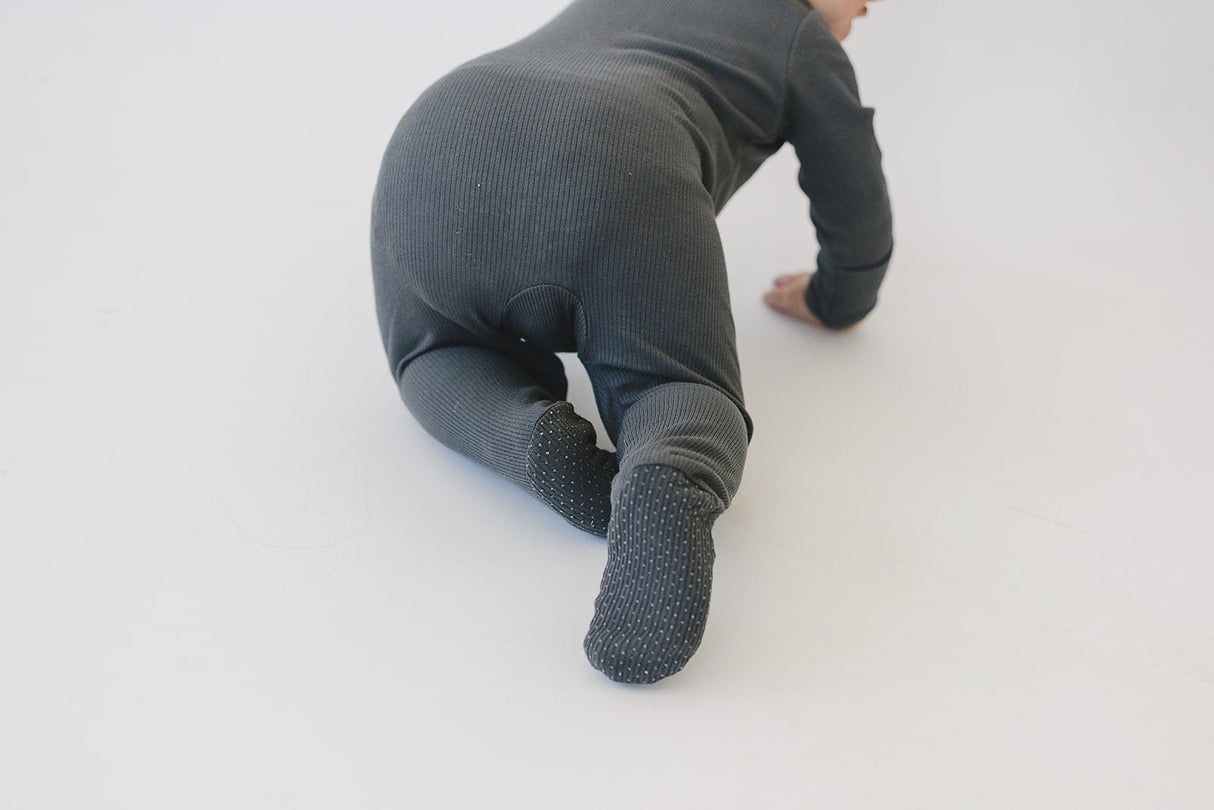 Charcoal Organic Cotton Ribbed Zipper - HoneyBug 
