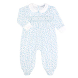 Blue Cheetah Print Smocked Footie