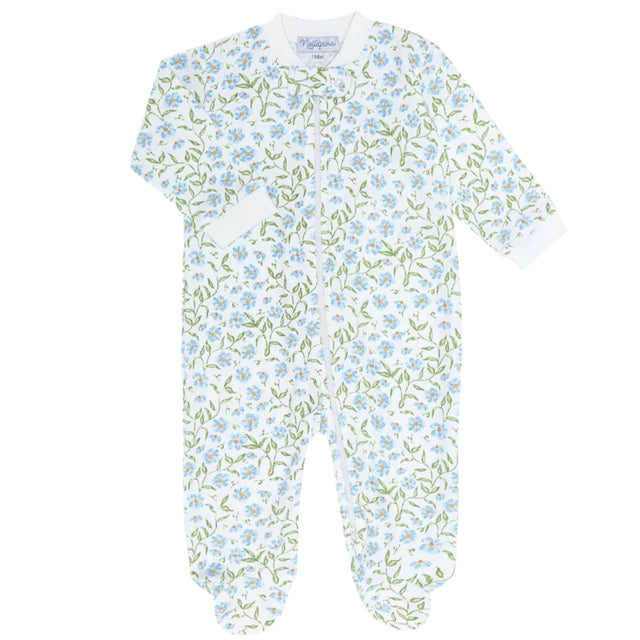 Blue Vines Print Zipper Footie - HoneyBug 