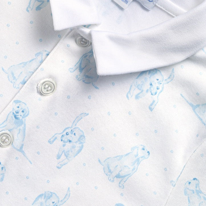 Blue Puppy Love Print Romper Long Sleeve