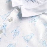 Blue Puppy Love Print Romper Long Sleeve