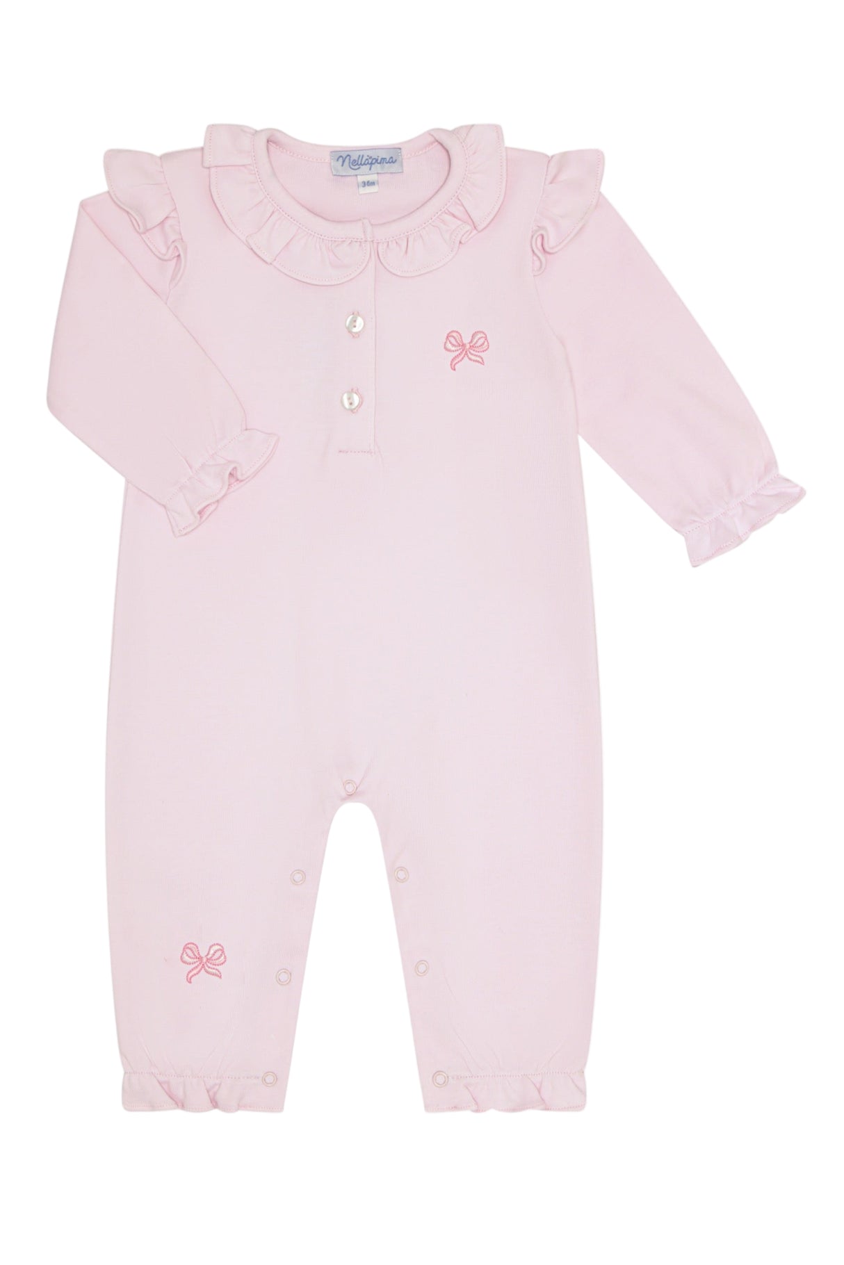 Charming Bows Embroidery Romper LS - HoneyBug 