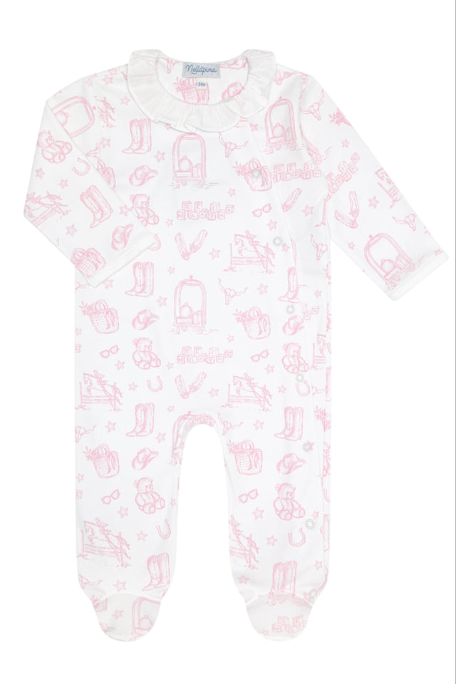 Pink Lone Star Toile Print Crossover Footie - HoneyBug 