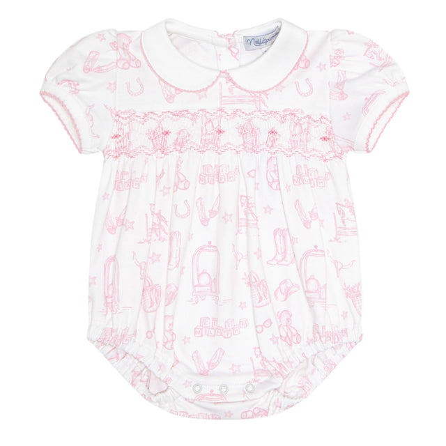 Pink Lone Star Toile Smocked Bubble - HoneyBug 