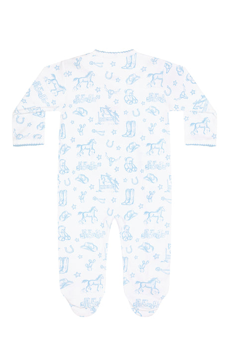 Blue Lone Star Toile Print Crossover Footie - HoneyBug 