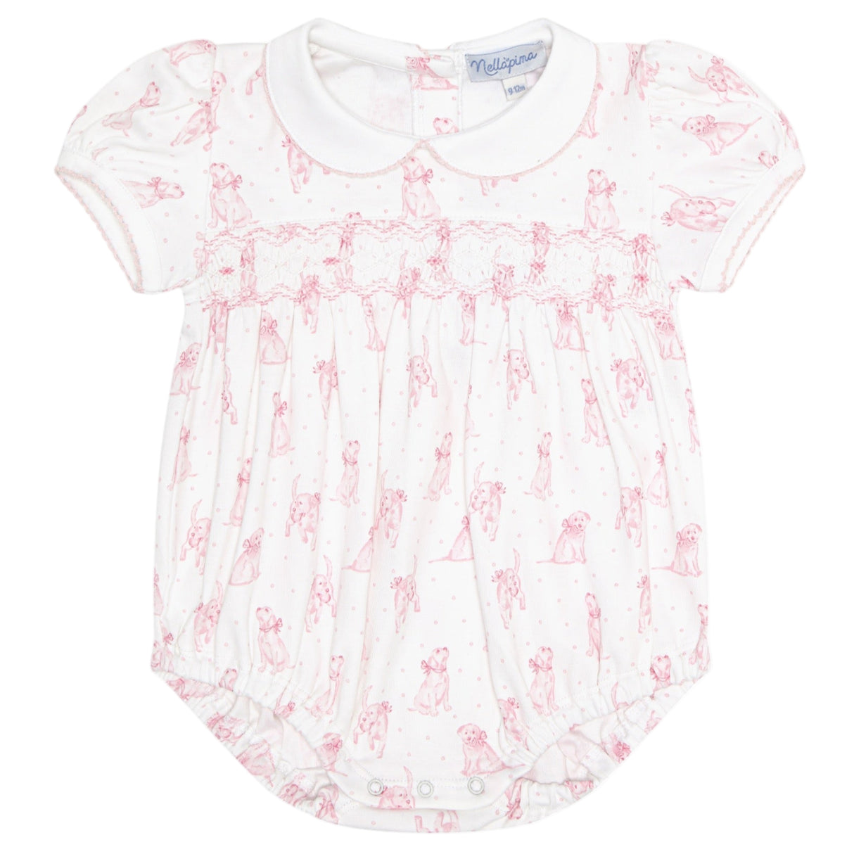 Pink Puppy Love Print Smocked Bubble - HoneyBug 