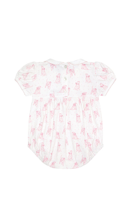 Pink Puppy Love Print Smocked Bubble - HoneyBug 