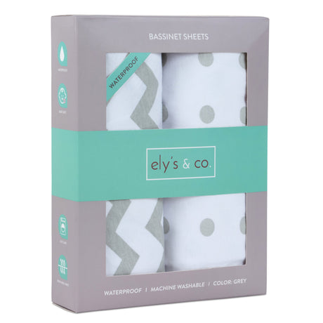 Waterproof Bassinet Sheet Set - Grey Chevron & Polka Dot - HoneyBug 