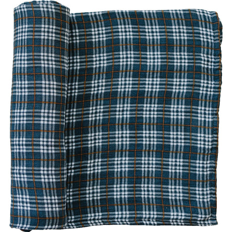 Navy Plaid Muslin Swaddle Blanket - HoneyBug 