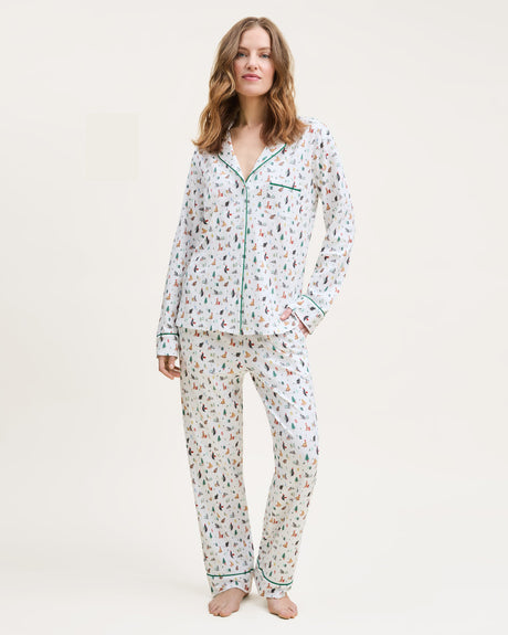 Women's Pima Pajama Set in Merry Meow - HoneyBug 
