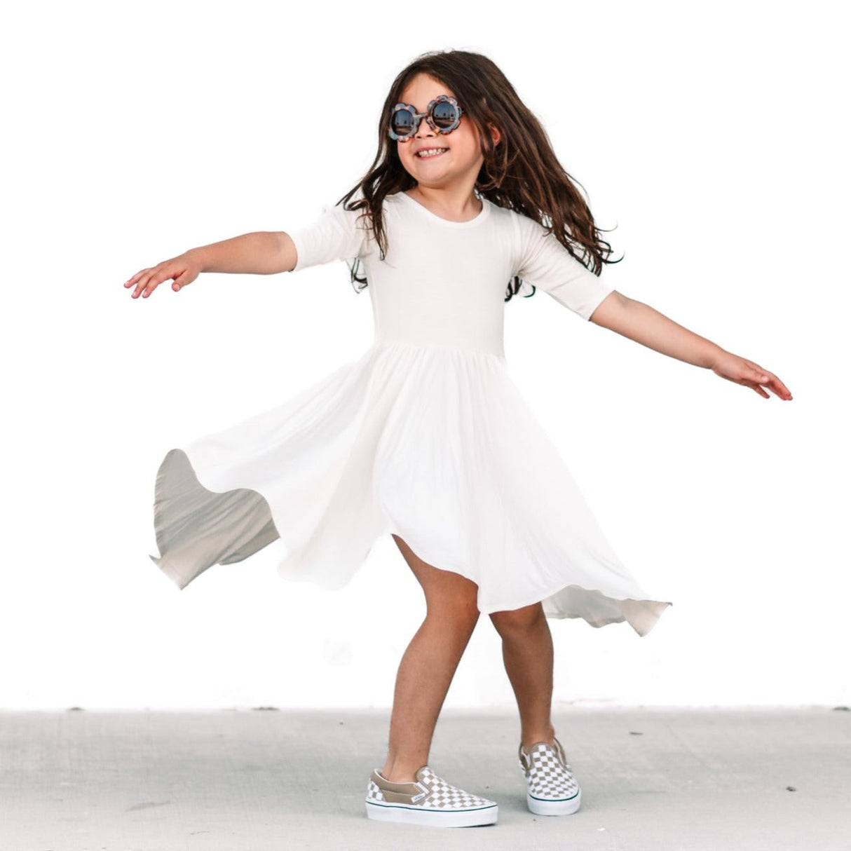 MID SLEEVE BAMBOO DRESS- Natural - HoneyBug 