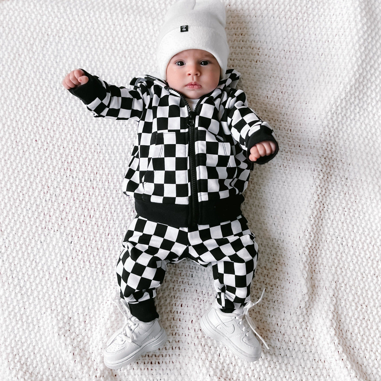 ZIP HOODIE- B+W Check Bamboo French Terry - HoneyBug 