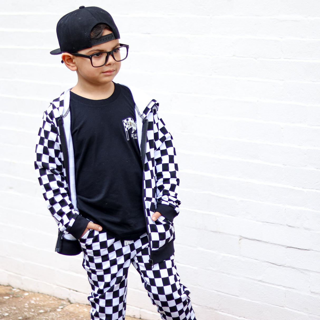 ZIP HOODIE- B+W Check Bamboo French Terry - HoneyBug 