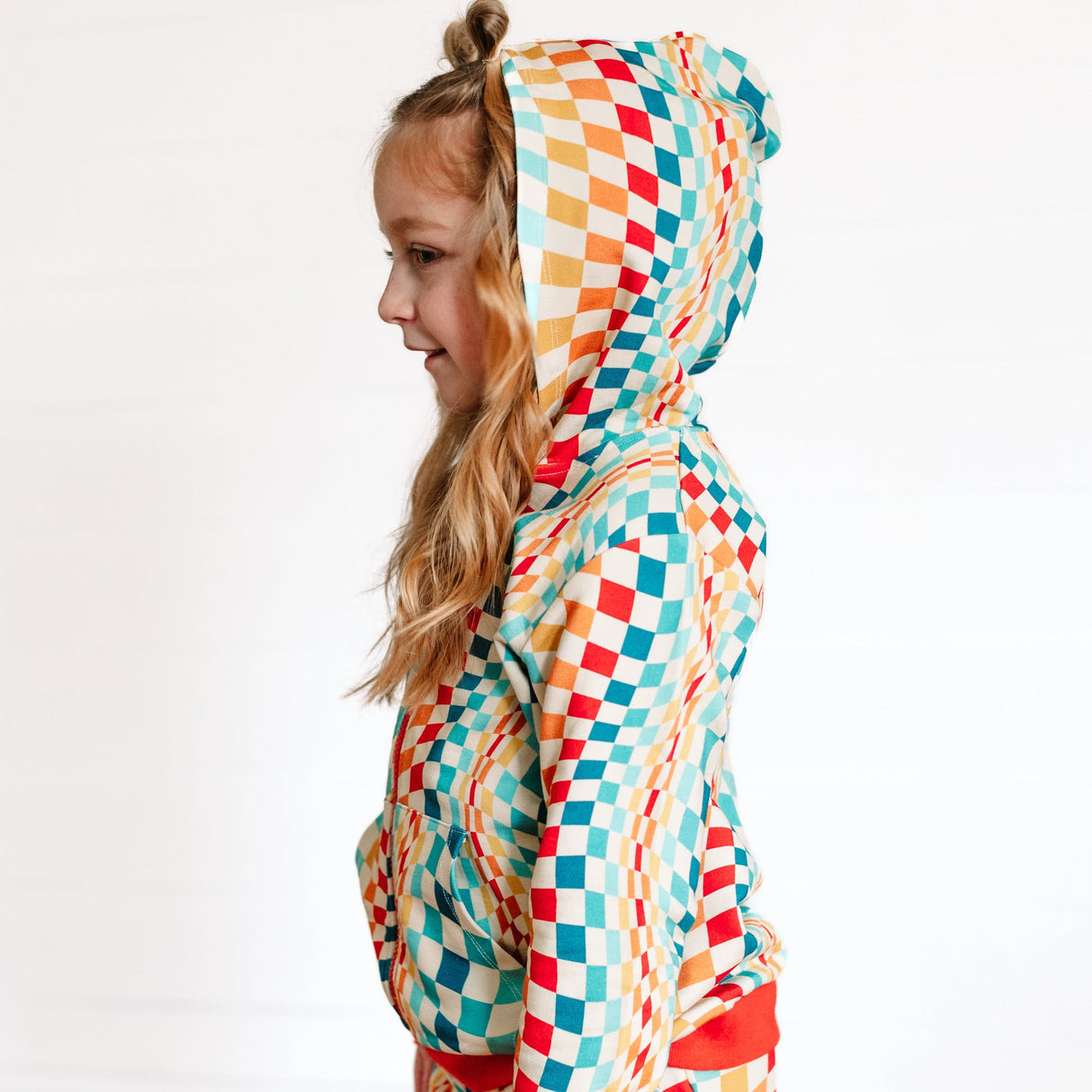 ZIP HOODIE- Groovy Check Bamboo French Terry - HoneyBug 