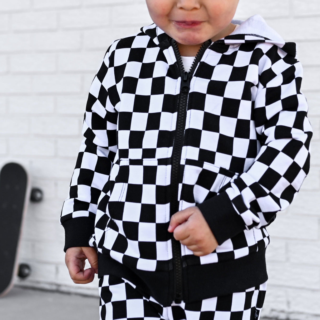 ZIP HOODIE- B+W Check Bamboo French Terry - HoneyBug 