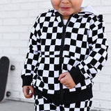 ZIP HOODIE- B+W Check Bamboo French Terry - HoneyBug 