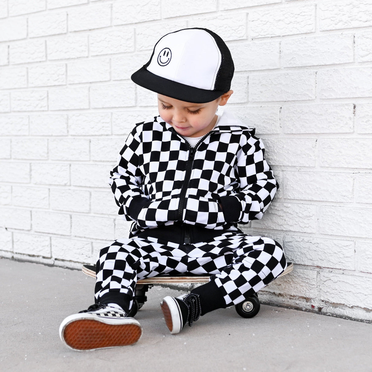 ZIP HOODIE- B+W Check Bamboo French Terry - HoneyBug 