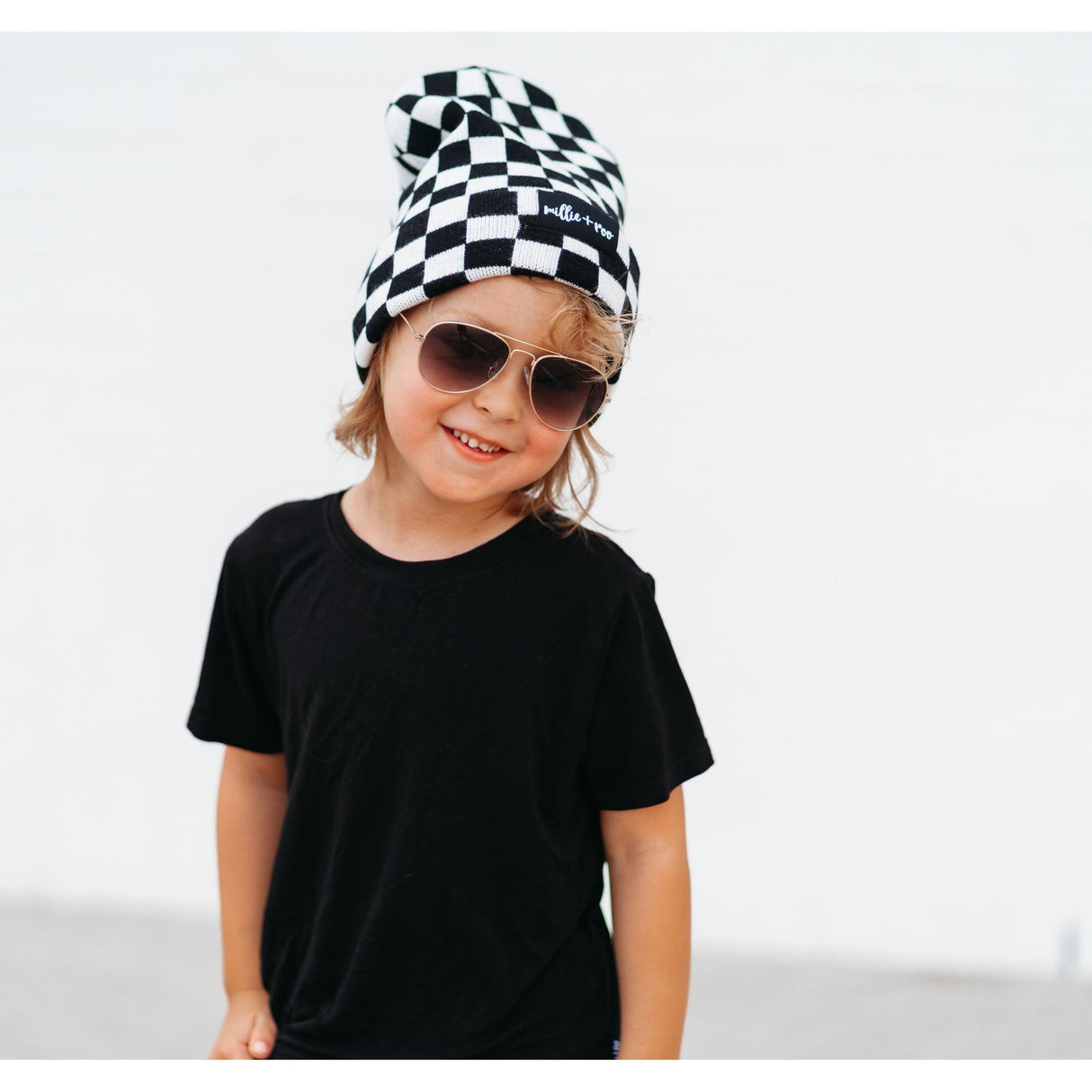 BAMBOO CUFF BEANIE- B+W Check - HoneyBug 