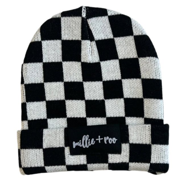 BAMBOO CUFF BEANIE- B+W Check - HoneyBug 