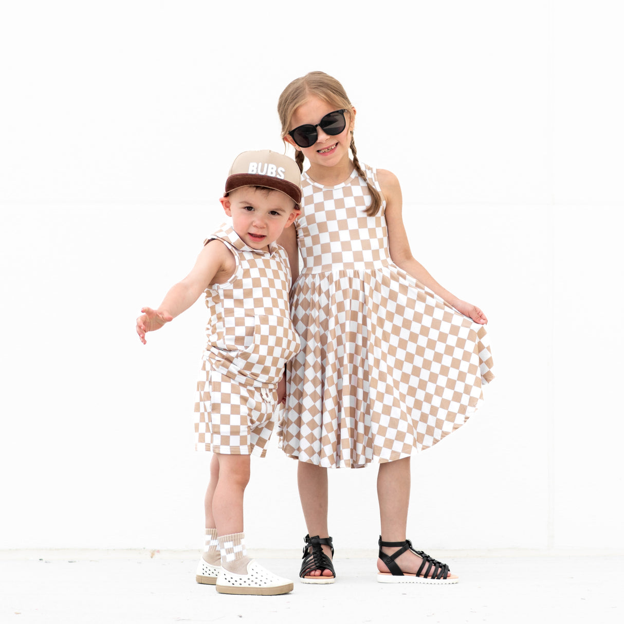 BAMBOO JOGGER SHORTS- Tan Check - HoneyBug 