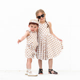 BAMBOO JOGGER SHORTS- Tan Check - HoneyBug 